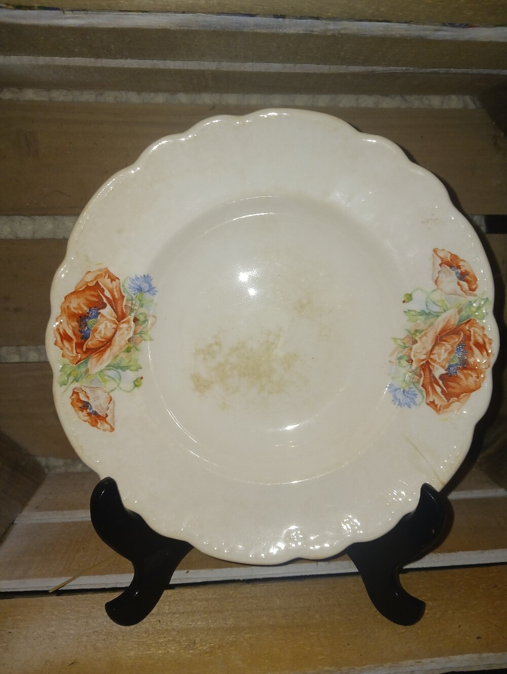 Homer Laughlin Cream Scalloped Rim Bowl with Orange Floral Decal